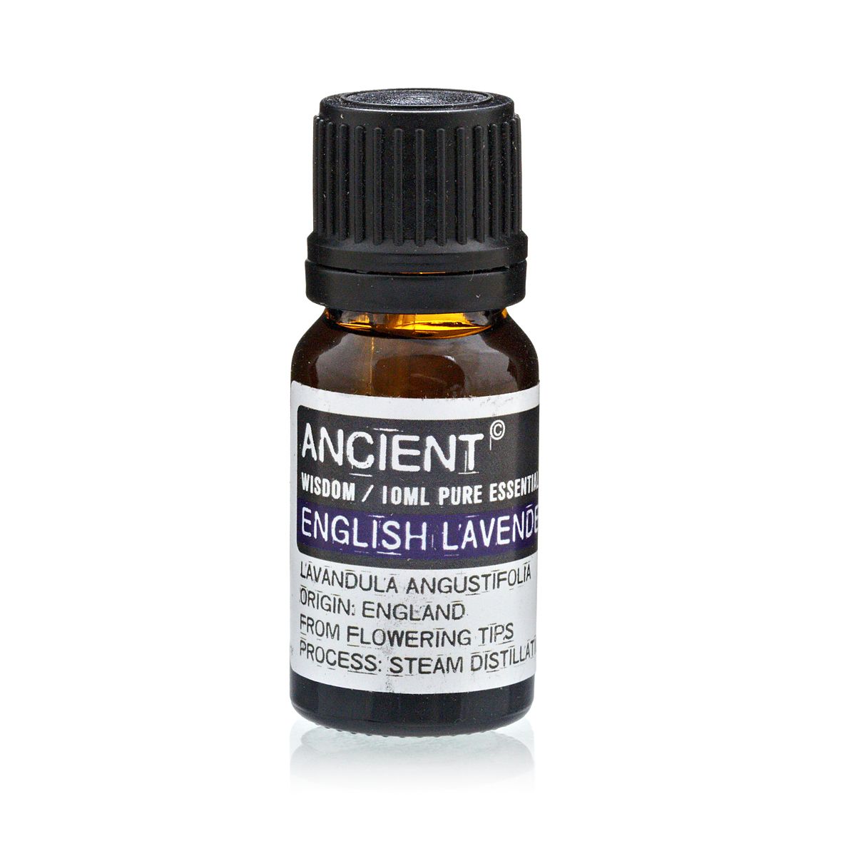 Inglise lavendlioli 10 ml — Ancient Wisdom Inglismaa lavendel Inglise lavendlioli 10 ml tume klaaspudel Ancient Wisdom puhas rahustav eeterlik oli