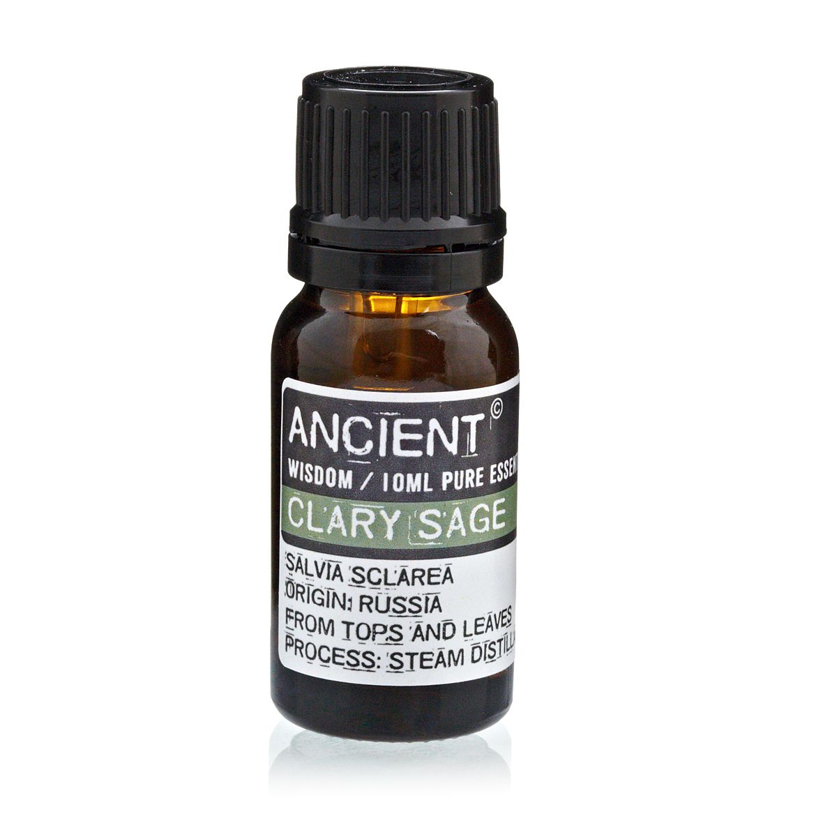 Salvei eeterlik oli 10 ml — Ancient Wisdom rahustav muskaatsalvei Ancient Wisdom salvei eeterlik oli pruun pudel rohekas-halli etiketiga valgel taustal