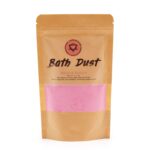 Roosi vannipulber roosilehtedega roosades toonides jõupaberist kotis