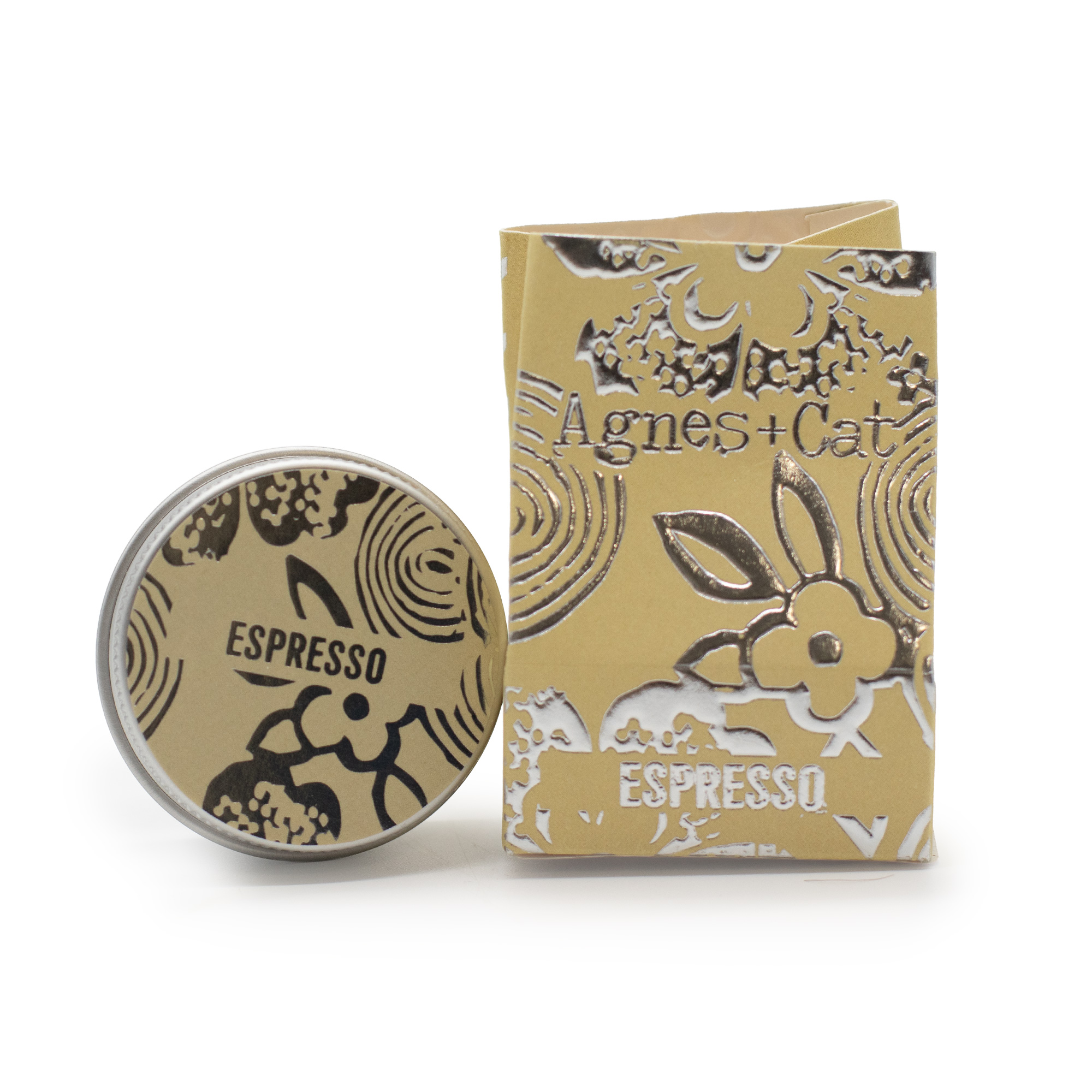 Agnes + Cat kohvi huulepalsam looduslik huulehooldus kohvi huulepalsam metallpurgis eestvaade