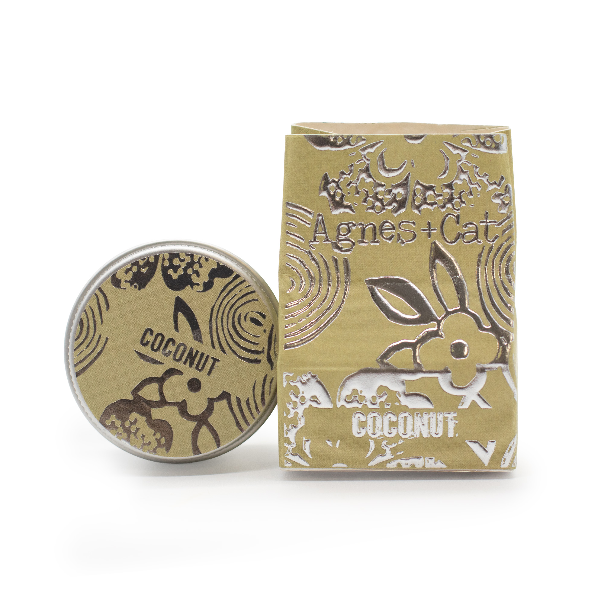 Agnes + Cat kookose huulepalsam looduslik huulehooldus kookose huulepalsam metallpurgis eestvaade