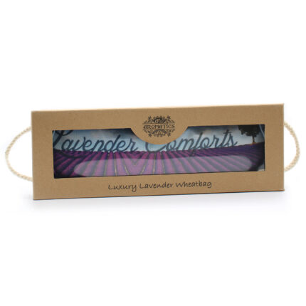 Rahustav lavendli nisukott Lavender Comforts kinkekarbis valgel taustal