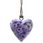 Suur puitsüda lilla lill – vintage dekoratsioon emailitud puust — kõrvaltvaade