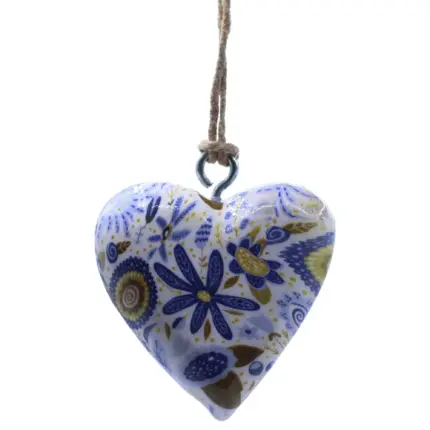 Suur puitsüda sinine lillemuster – vintage dekoratsioon emailitud puust