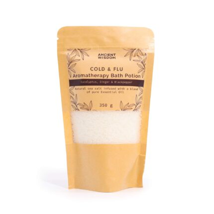 Tervendav vannisool Cold Flu valge meresool kraft-kotis eestvaates